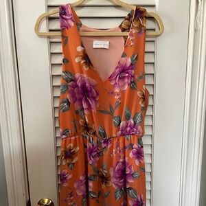 French Grey Peach and Purple Silk Sleeveless Dress